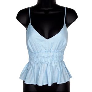 Cotton Candy LA Peplum Tank Top Smocked Waist V Neck Baby Blue Juniors Large NWT